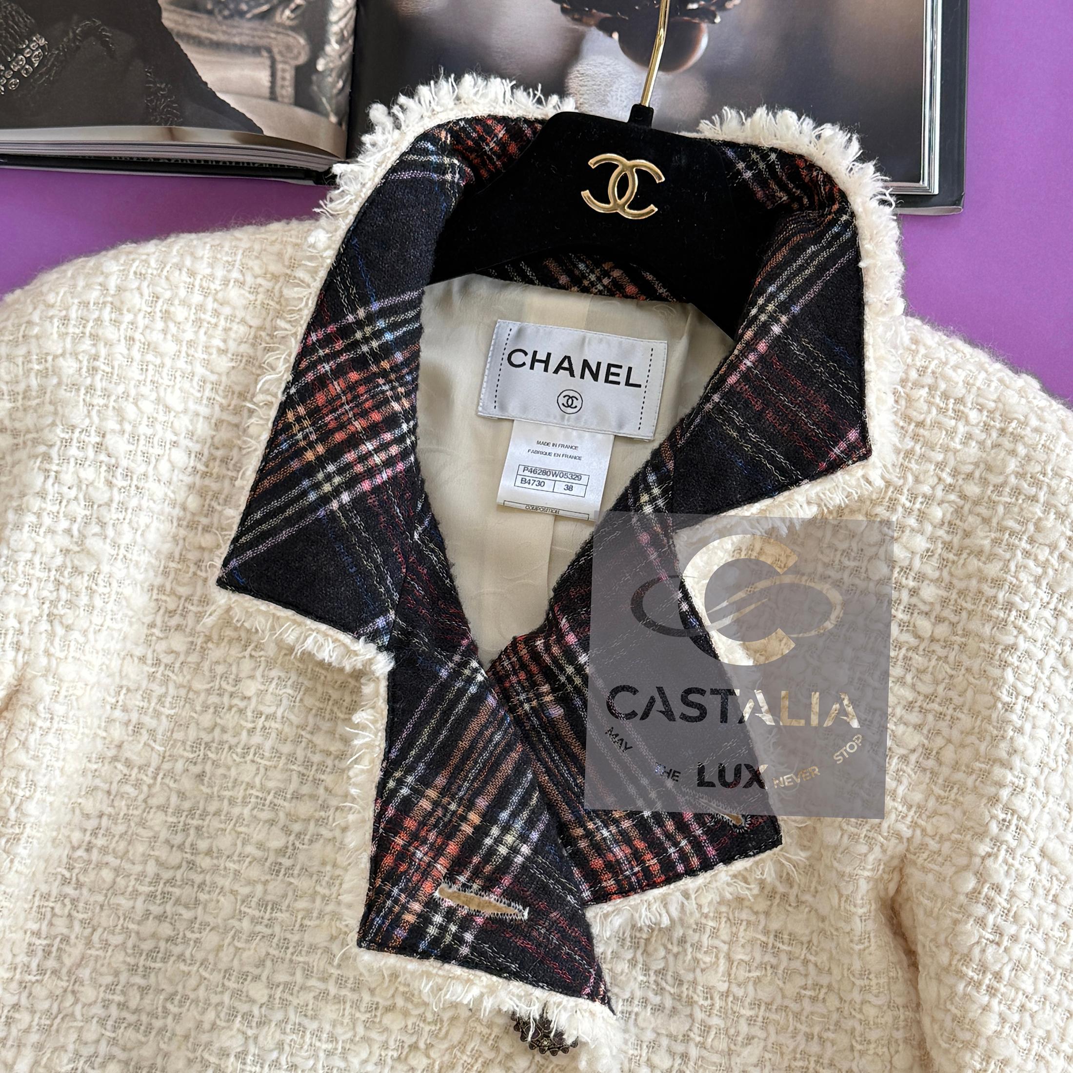 Chanel Paris / Edinburgh Ecru Tartan-Tweedjacke aus Tweed 38 FR im Angebot 8