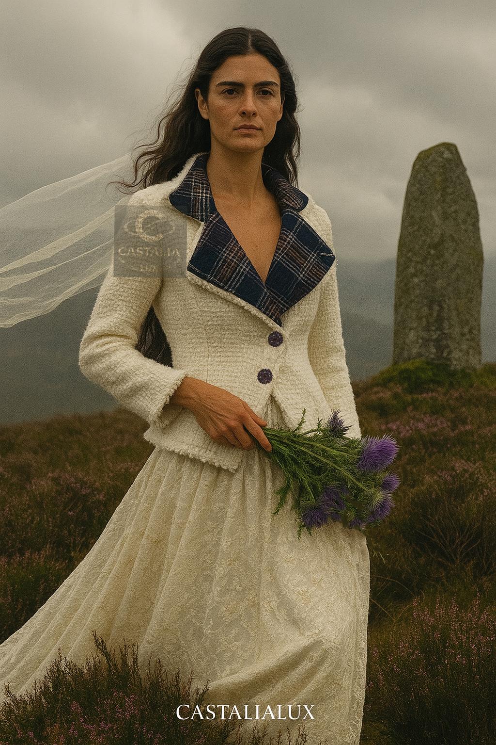 CHANEL Paris / EDINBURGH Veste en tweed écru 
u2028De la piste d'atterrissage au panneau d'affichage - un emblème de maîtrise raréfiée

Certifié CastaliaLux : Un vêtement de lignée, de clarté et de cérémonie.

// Taille 38 FR / Condition : jamais