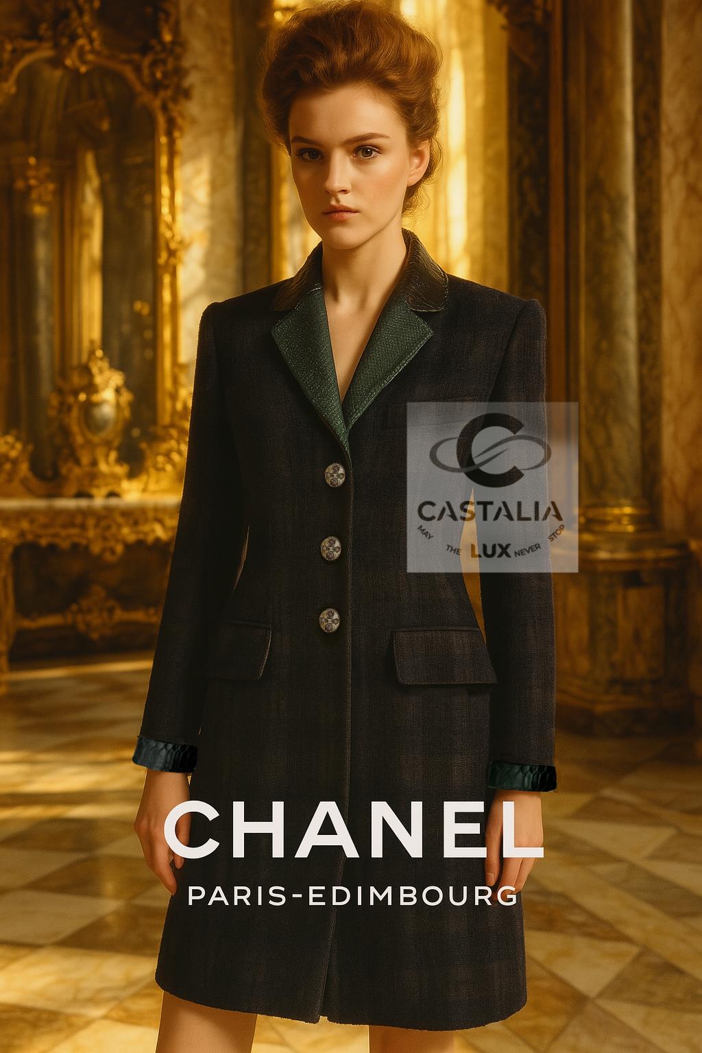 CHANEL París / Edimburgo Abrigo de tweed con botones de tartán Gripoix 36 FR en venta 3