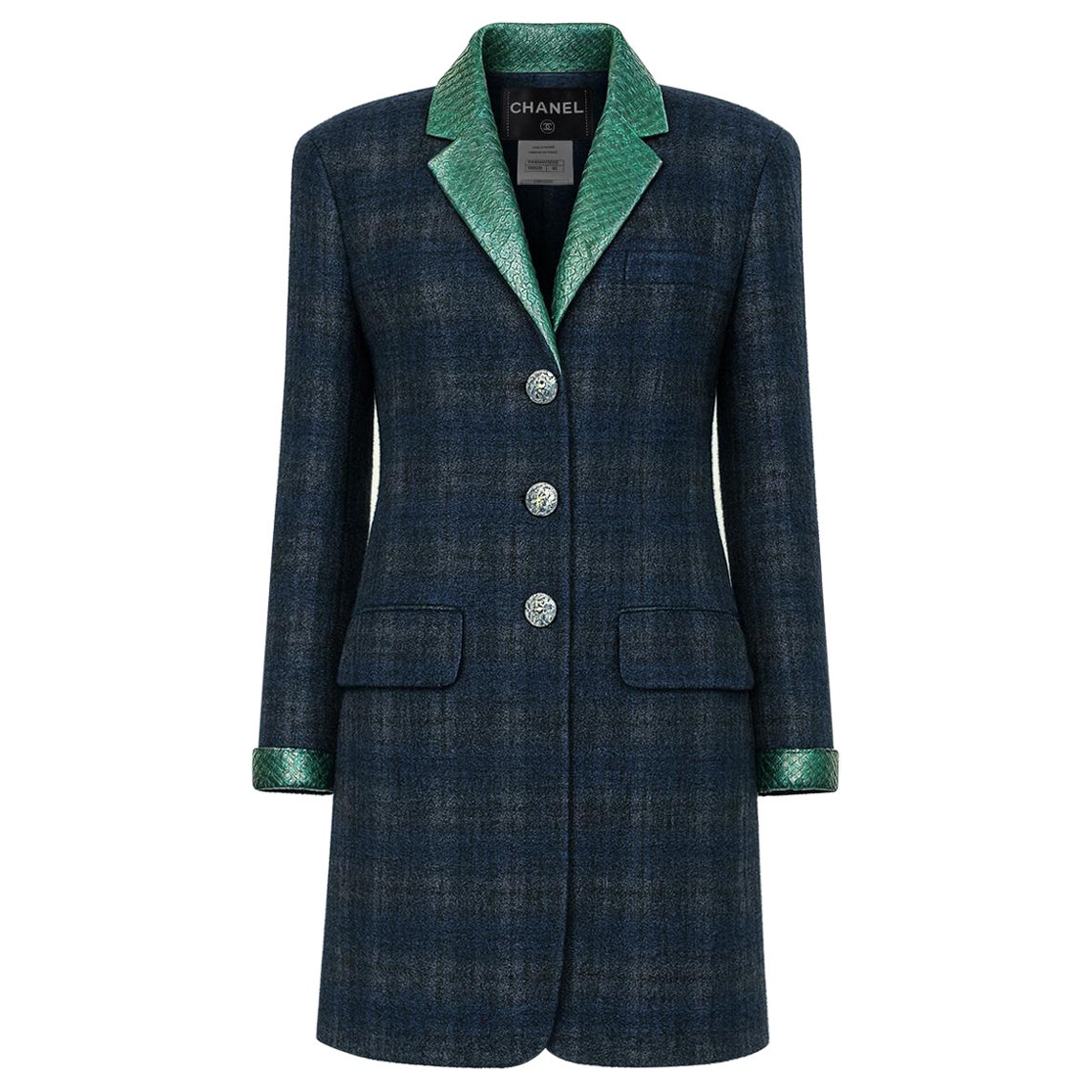 CHANEL Paris / Edinburgh Gripoix Buttons Tartan Tweed Coat 36 FR