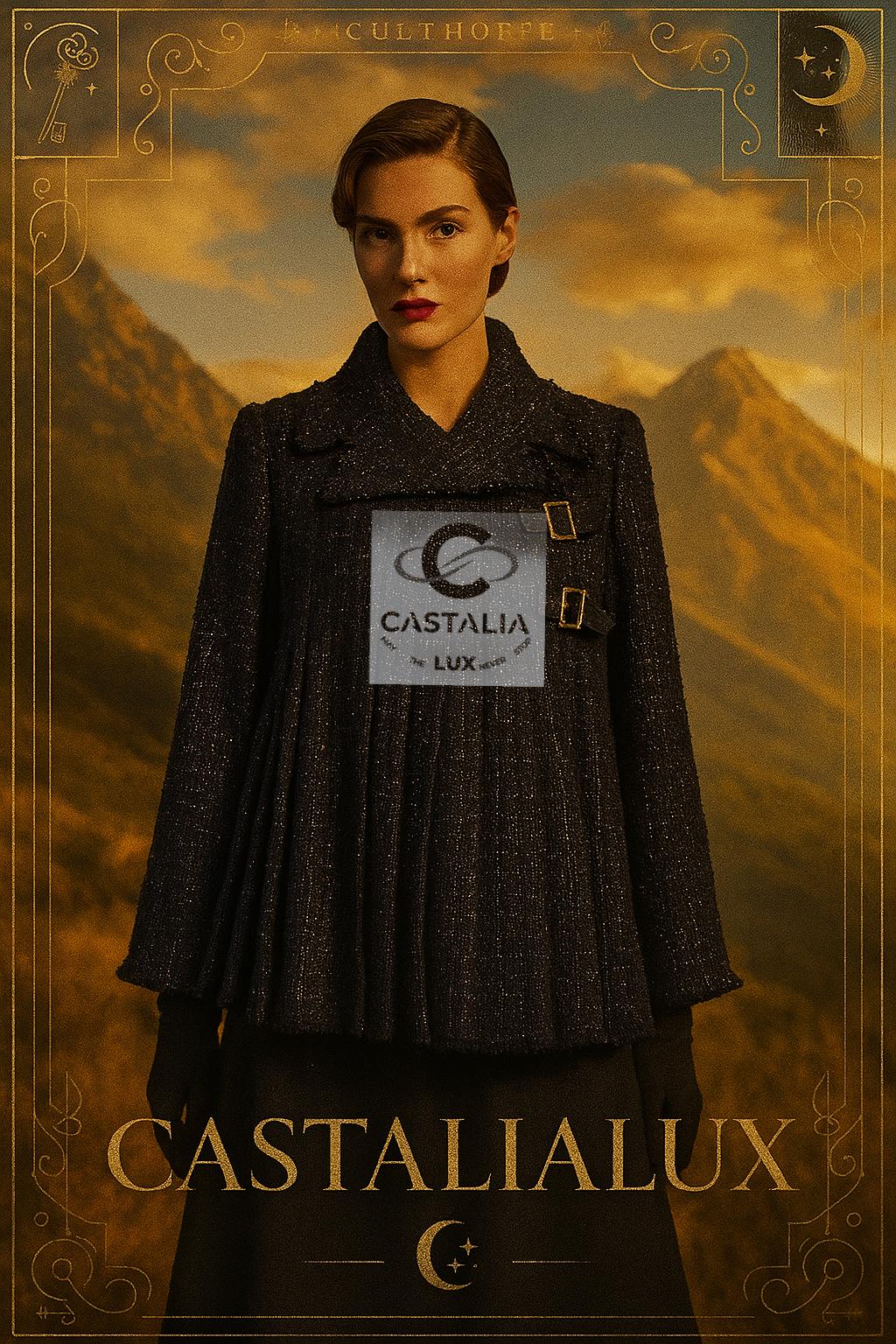 Chanel Paris / EDINBURGH  Collection 2013 Metiers d’Art   Navy Tweed Cape Jacket with CC Logo Buckles

~ A true collector’s Artistry piece — at once noble, poetic, and irrevocably Chanel

~ An ode to Highland grandeur, this rarefied Chanel tweed
