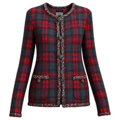 CHANEL Paris / Edinburgh Iconic Red Tartan Jacket 36 FR