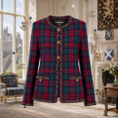 CHANEL Paris / Edinburgh Iconic Red Tartan Jacket 36 FR