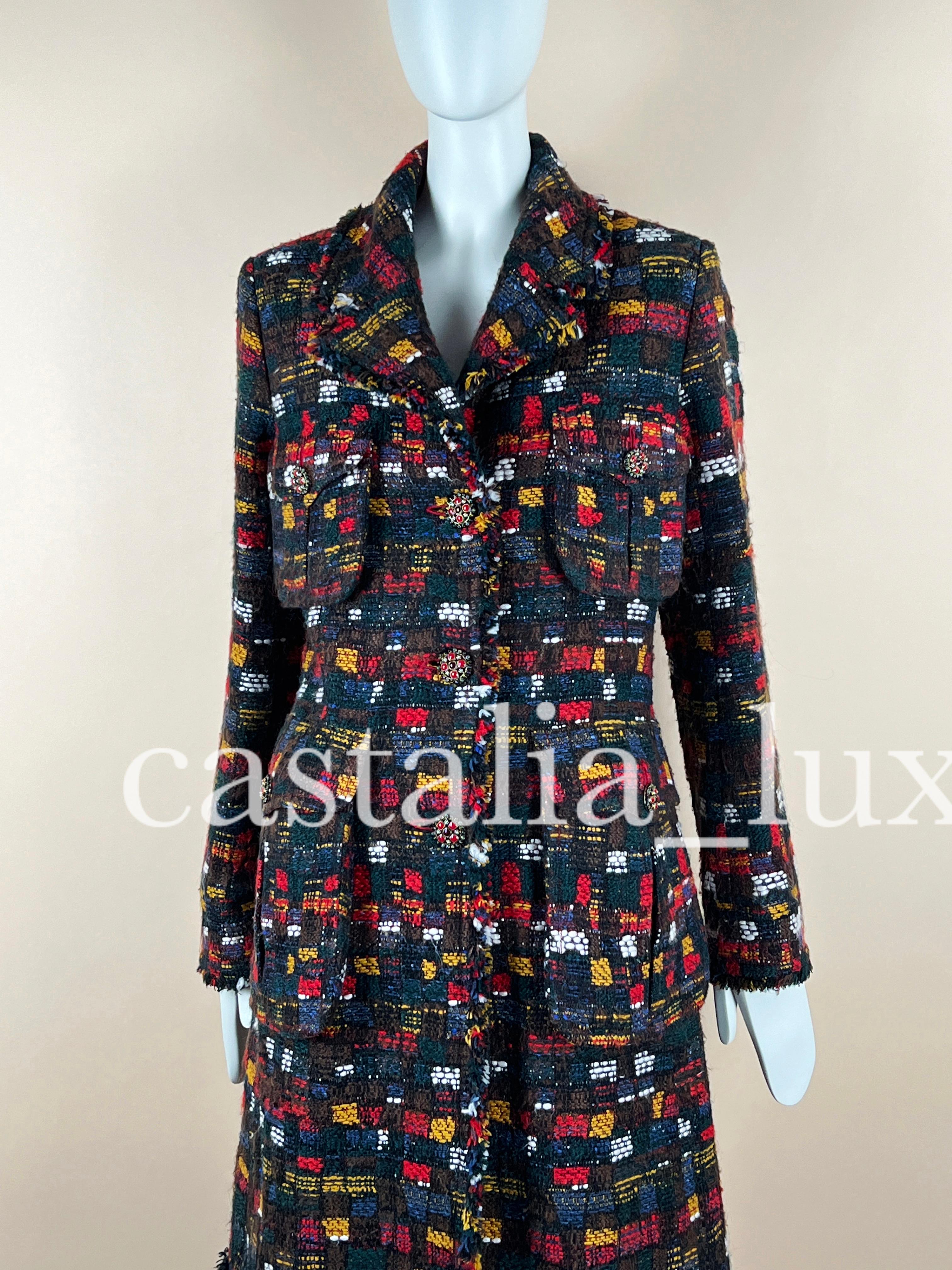 Chanel Paris / Edinburgh Jewel Gripoix Buttons Tweed Coat For Sale 6