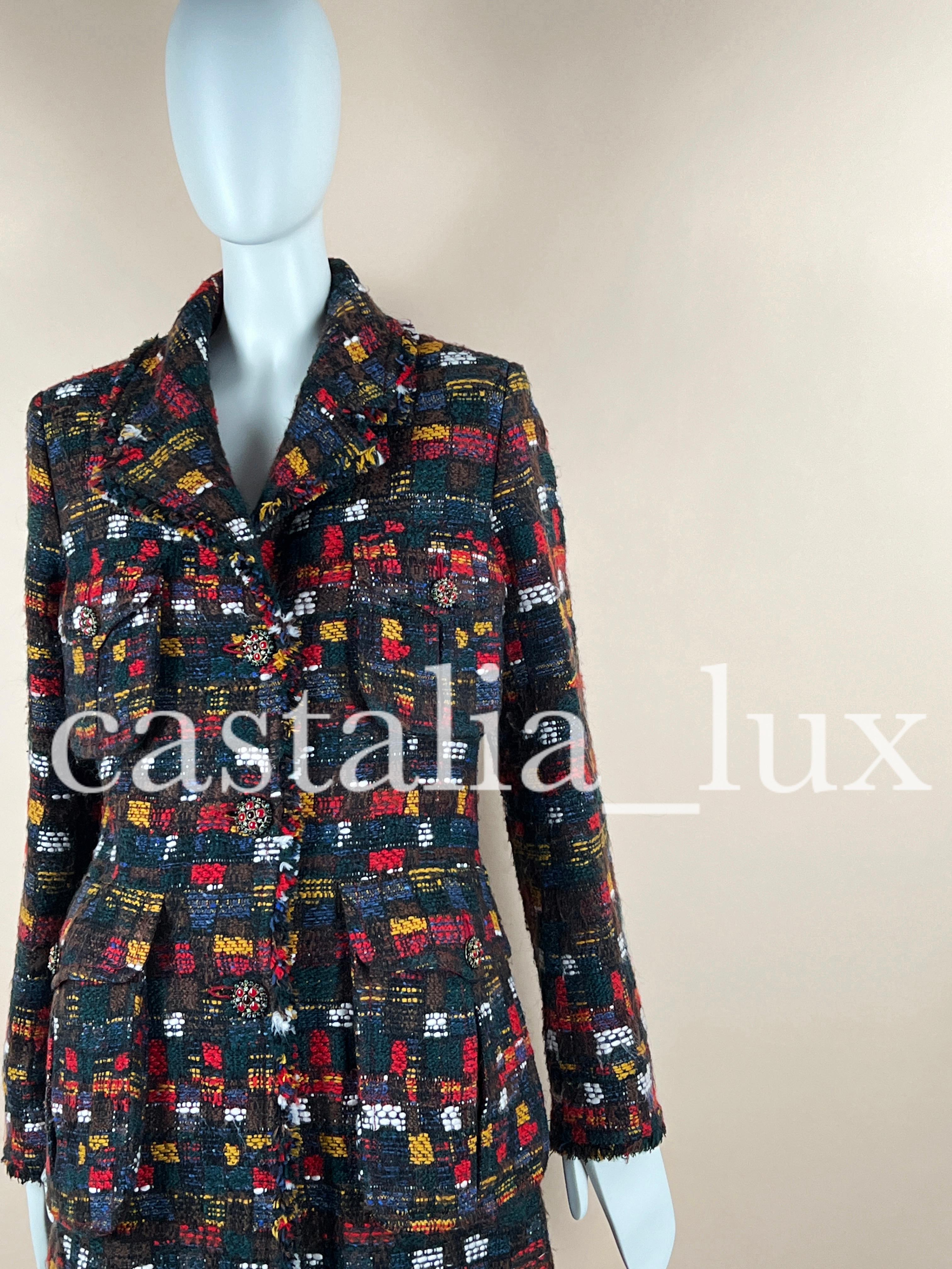 Chanel Paris / Edinburgh Jewel Gripoix Buttons Tweed Coat For Sale 8