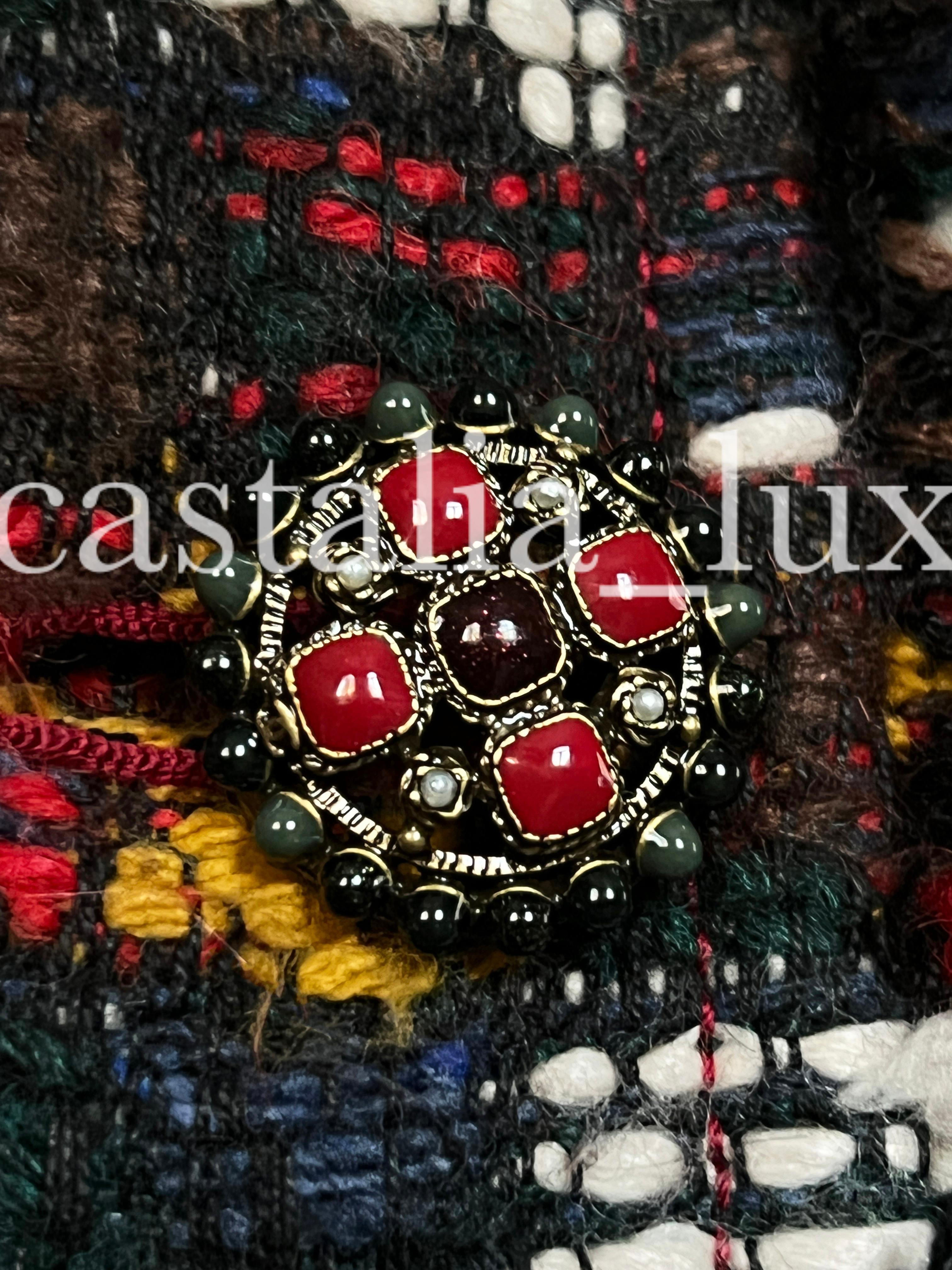 Chanel Paris / Edinburgh Jewel Gripoix Buttons Tweed Coat For Sale 13