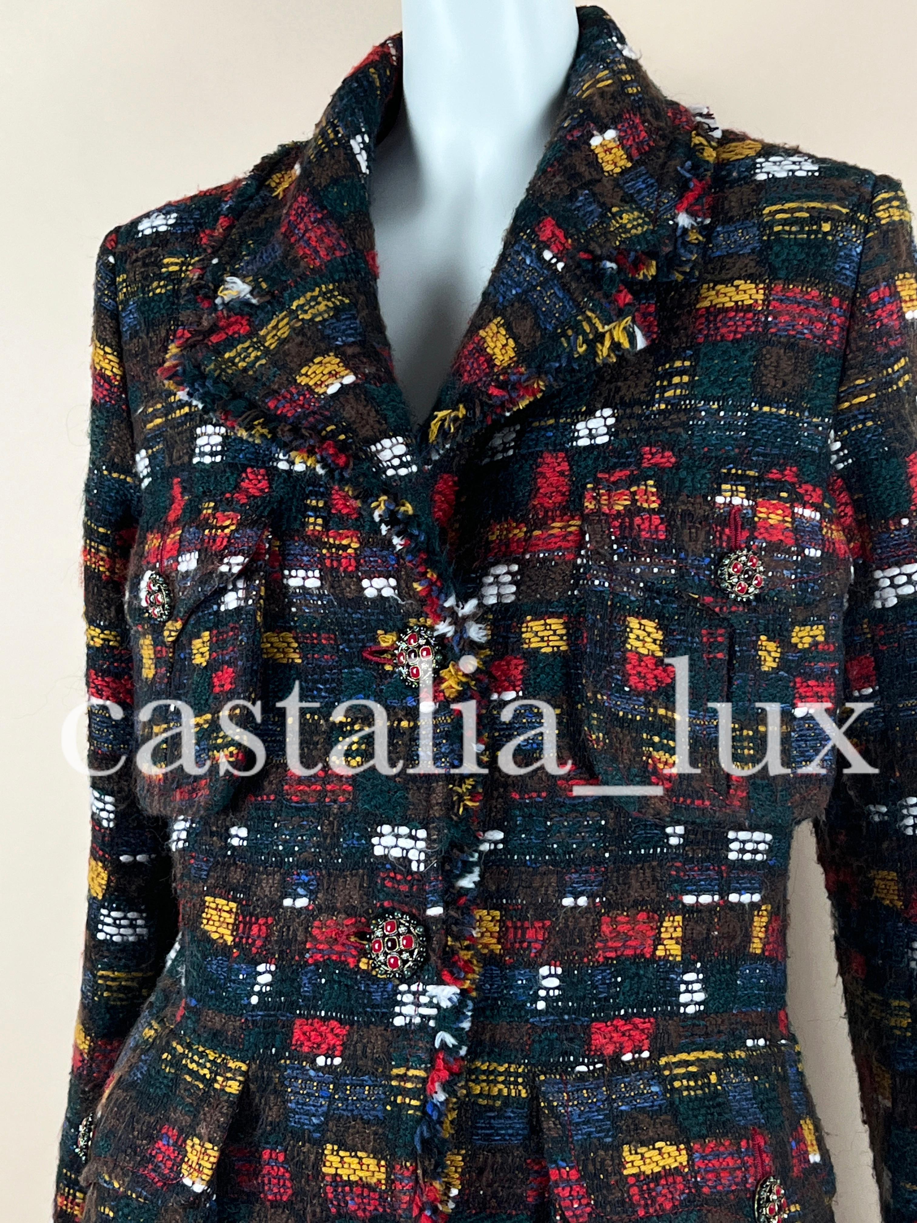 Chanel Paris / Edinburgh Jewel Gripoix Buttons Tweed Coat For Sale 2