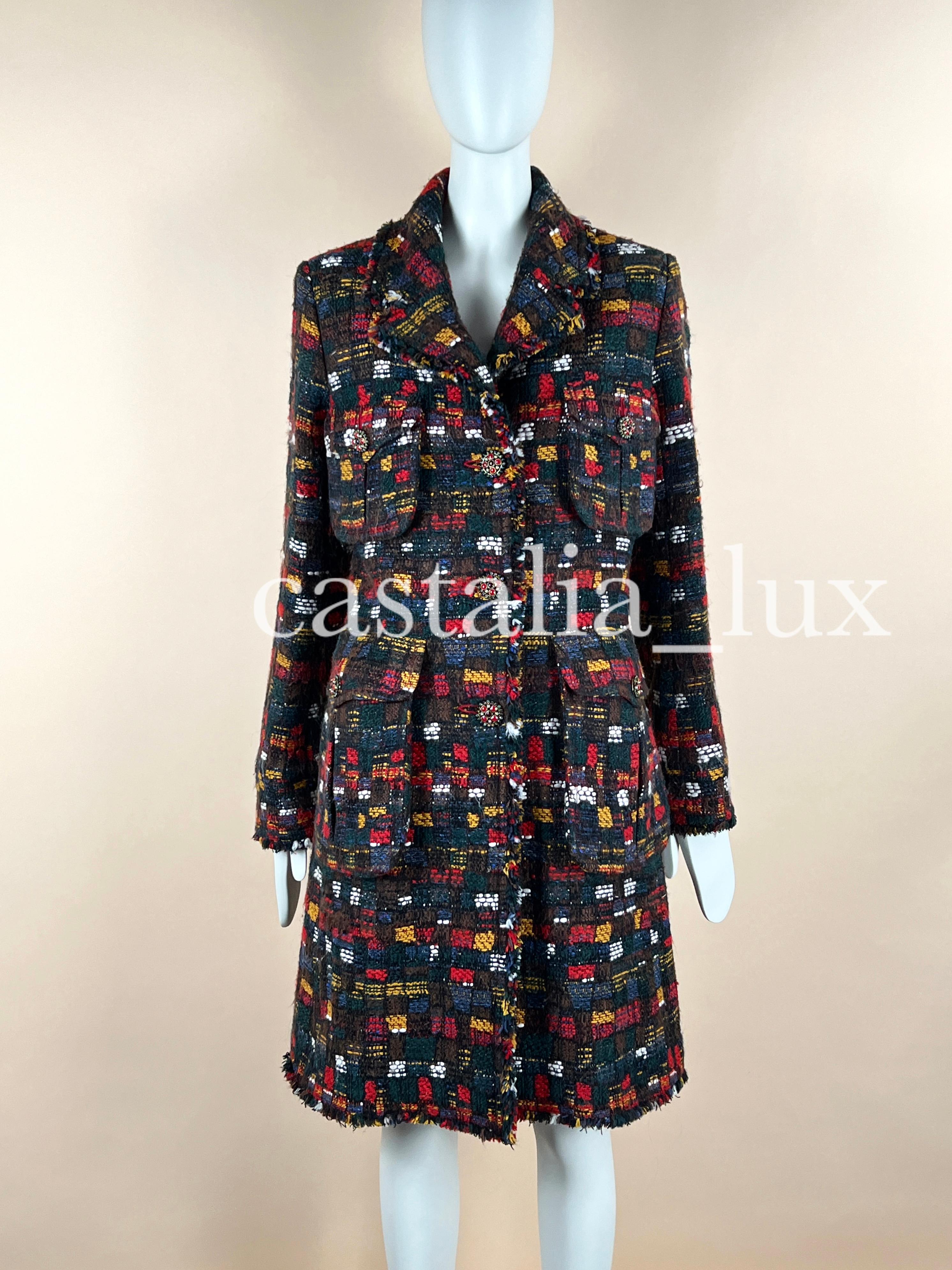 Chanel Paris / Edinburgh Jewel Gripoix Buttons Tweed Coat For Sale 3
