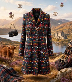 CHANEL Paris / EDINBURGH Seltener Tweed-Mantel mit CC Gripoix-Knöpfen 40 FR