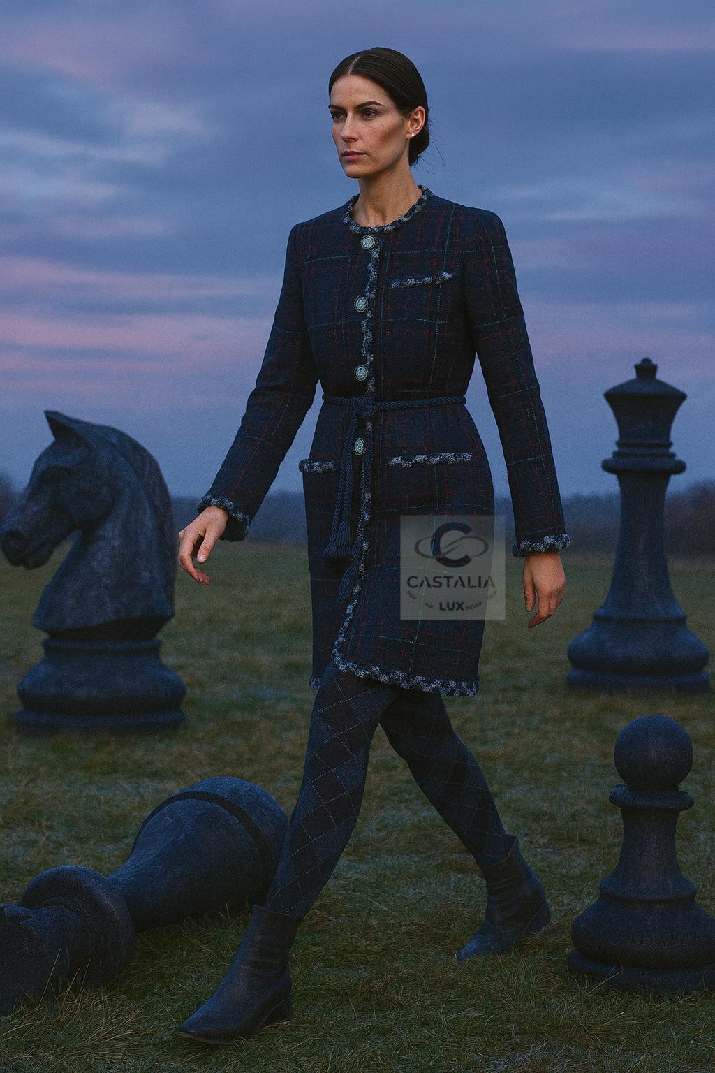 CHANEL Paris / Edinburgh Runway Navy Tartan Coat 36 FR For Sale 6