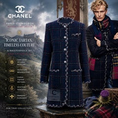 CHANEL Paris / Edinburgh Laufsteg Navy Tartan Mantel 36 FR