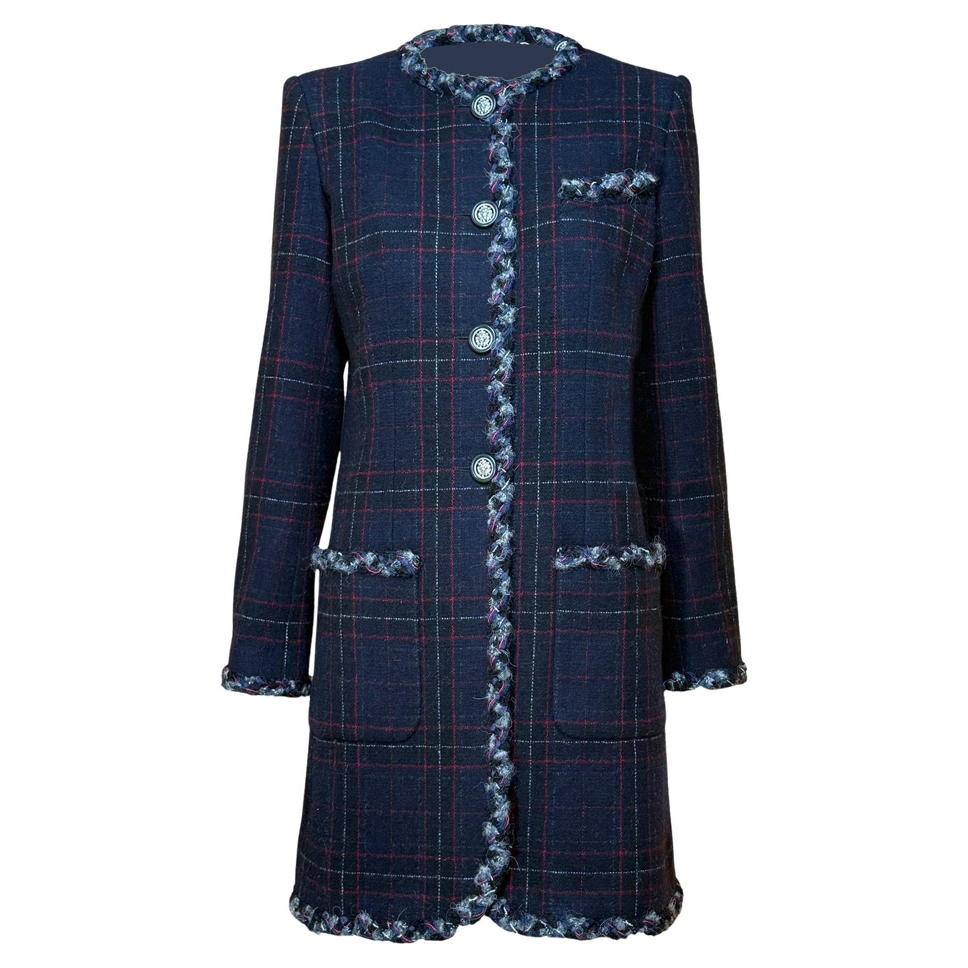 CHANEL Paris / Edinburgh Runway Navy Tartan Coat 36 FR