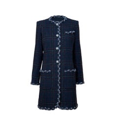 CHANEL Paris / Edinburgh Runway Navy Tartan Coat 36 FR