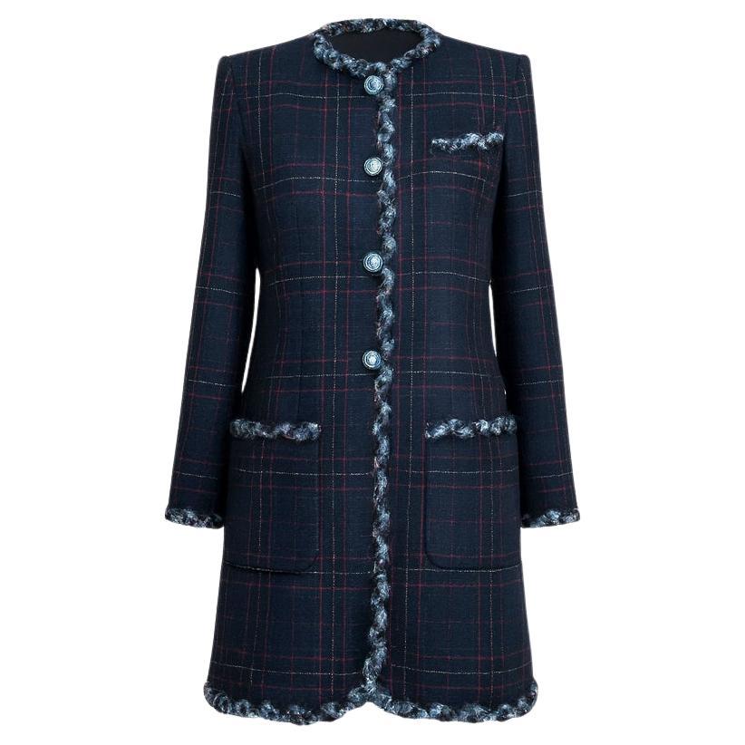 CHANEL Paris / Edinburgh Runway Navy Tartan Coat 36 FR