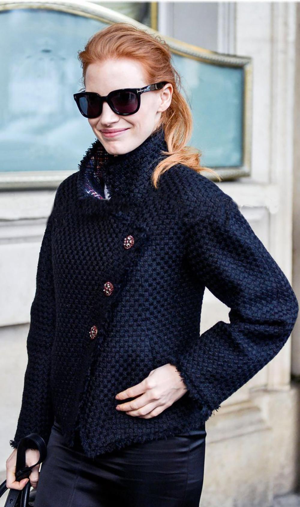 The most recognisable black and tartan tweed jacket Chanel from Paris / EDINBURGH Collection, Metiers d'Art by Karl Lagerfeld. 
Size mark 38 FR. Never worn!
As seen on many celebs and in magazines! 
- masterpiece CC logo jewel Gripoix buttons at