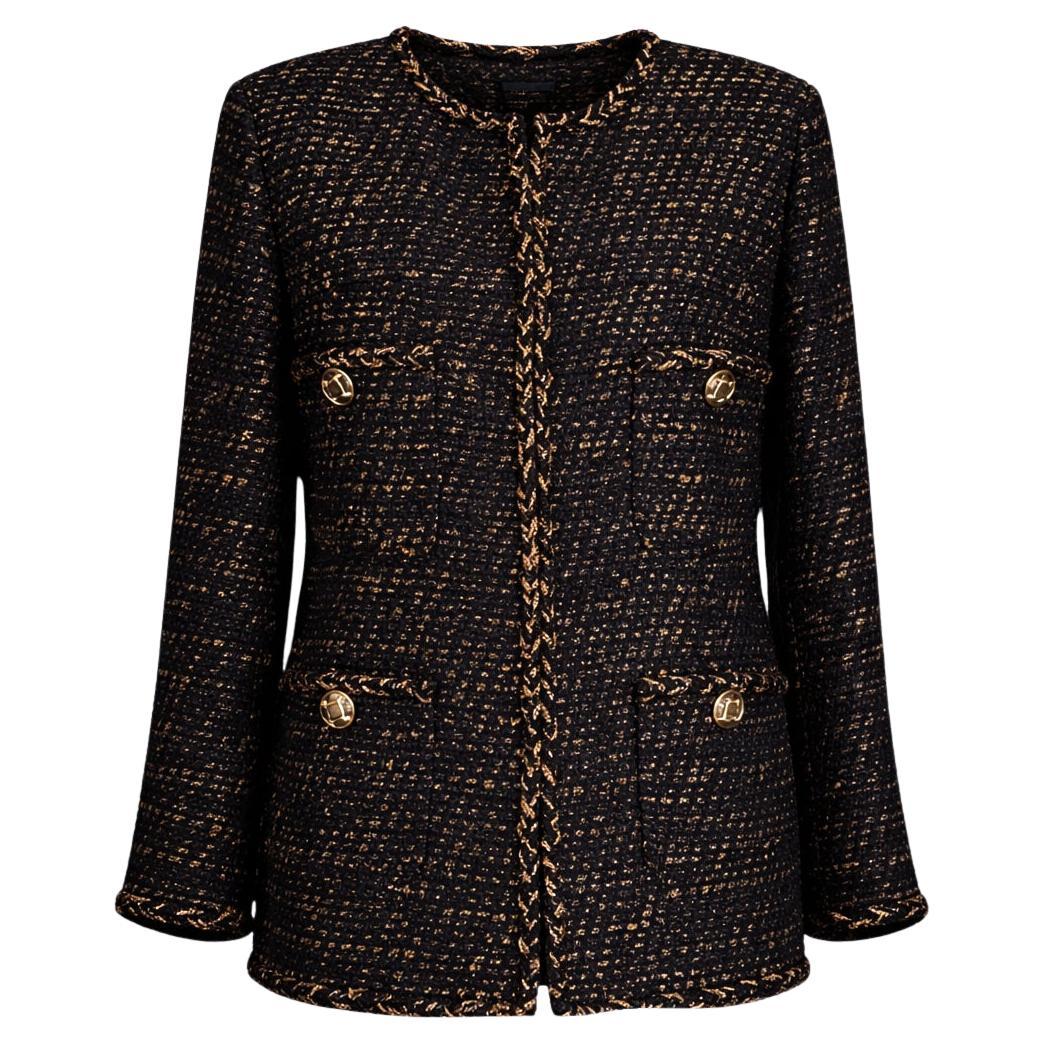 CHANEL Paris / Egypt Iconic Black Tweed Jacket CC Gripoix Buttons 44 FR