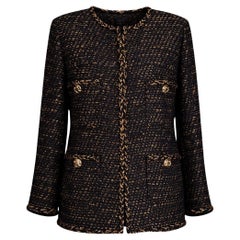 CHANEL París / Egipto Chaqueta icónica de tweed negro CC Gripoix Botones 44 FR