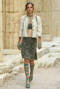 CHANEL Paris / Griechenland CC Eulenknöpfe Ecru-Tweedjacke 42 FR