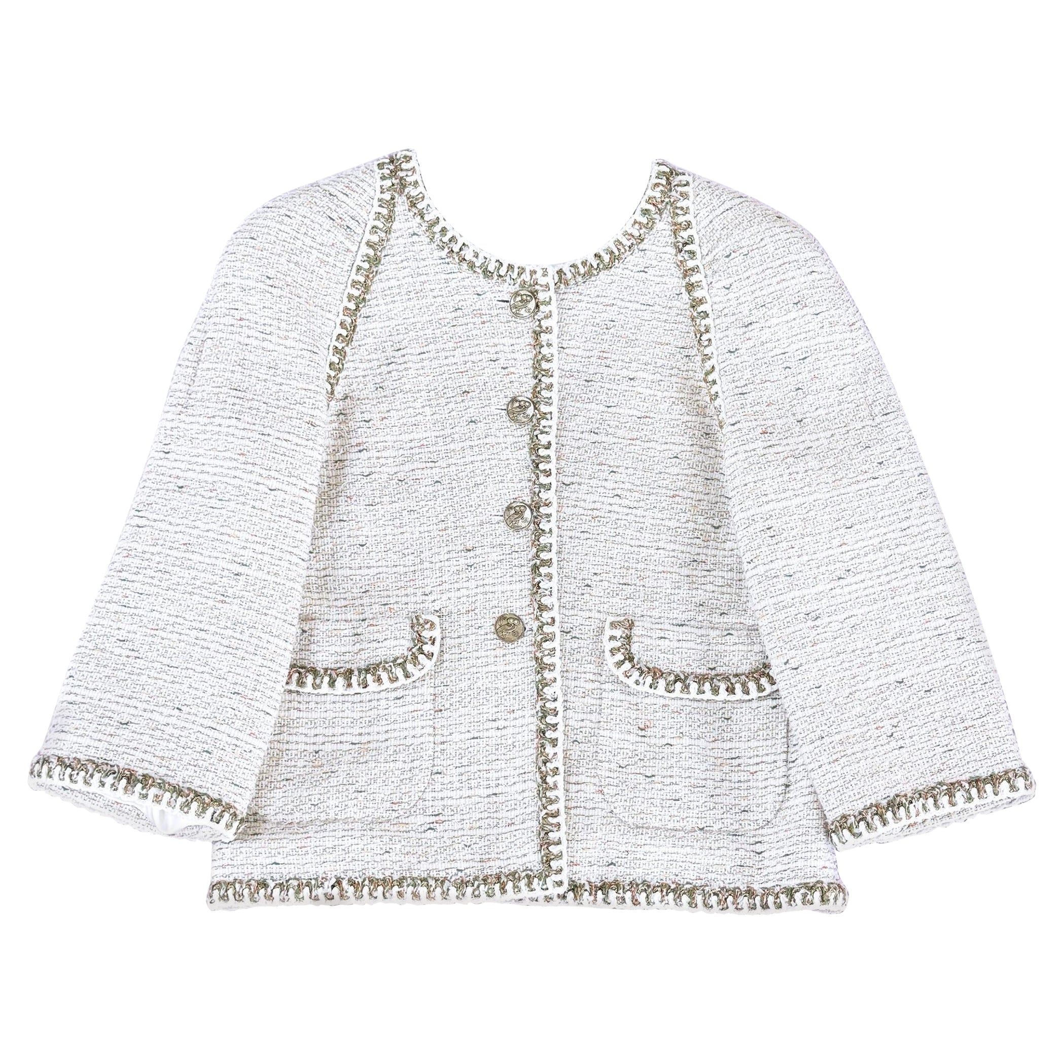 Chanel París / Grecia CC Botones Búho Chaqueta de tweed crudo 42 FR