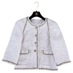 CHANEL Paris / Griechenland CC Eulenknöpfe Ecru-Tweedjacke 42 FR