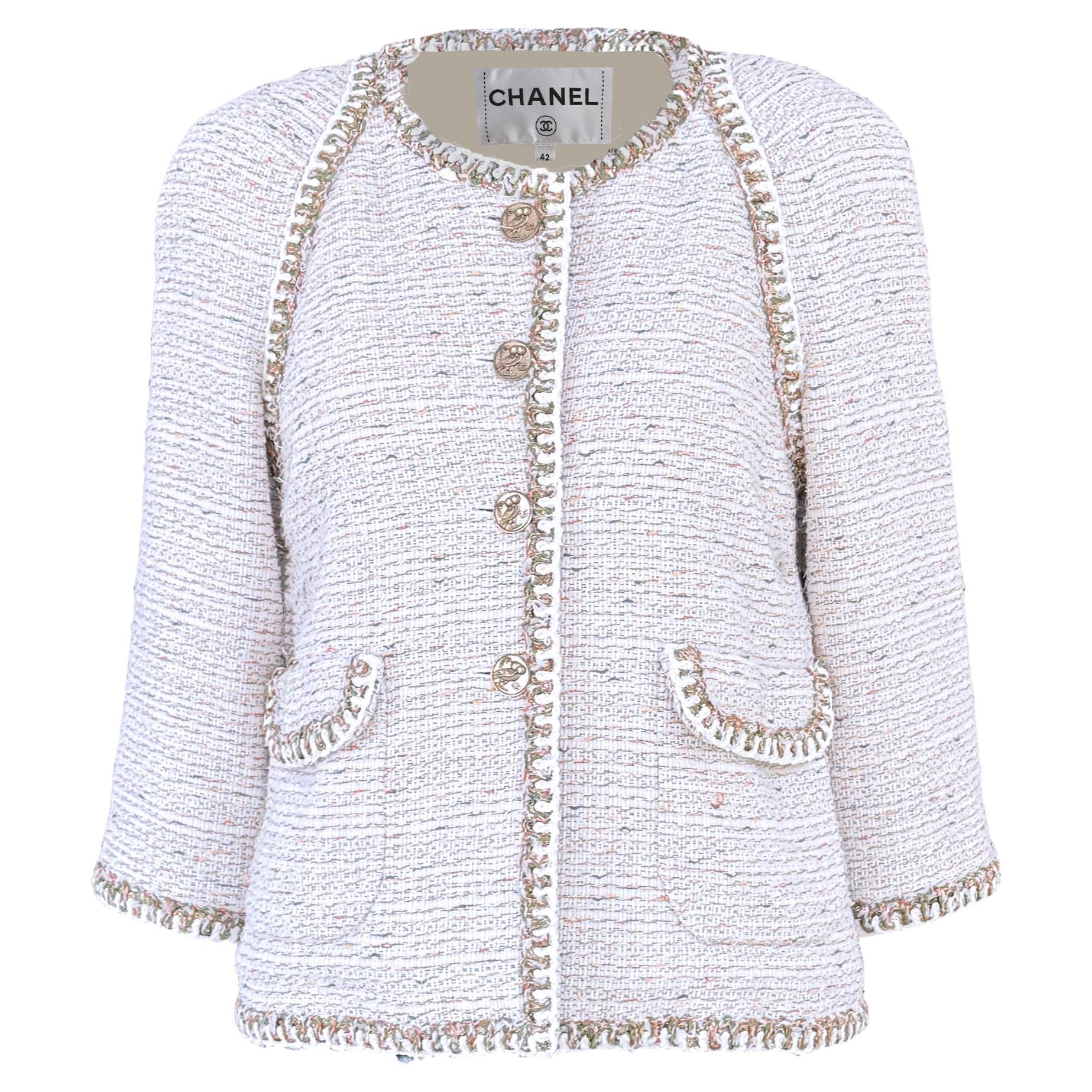 CHANEL Paris / Greece Owl Gripoix Buttons Tweed Jacket 42 FR