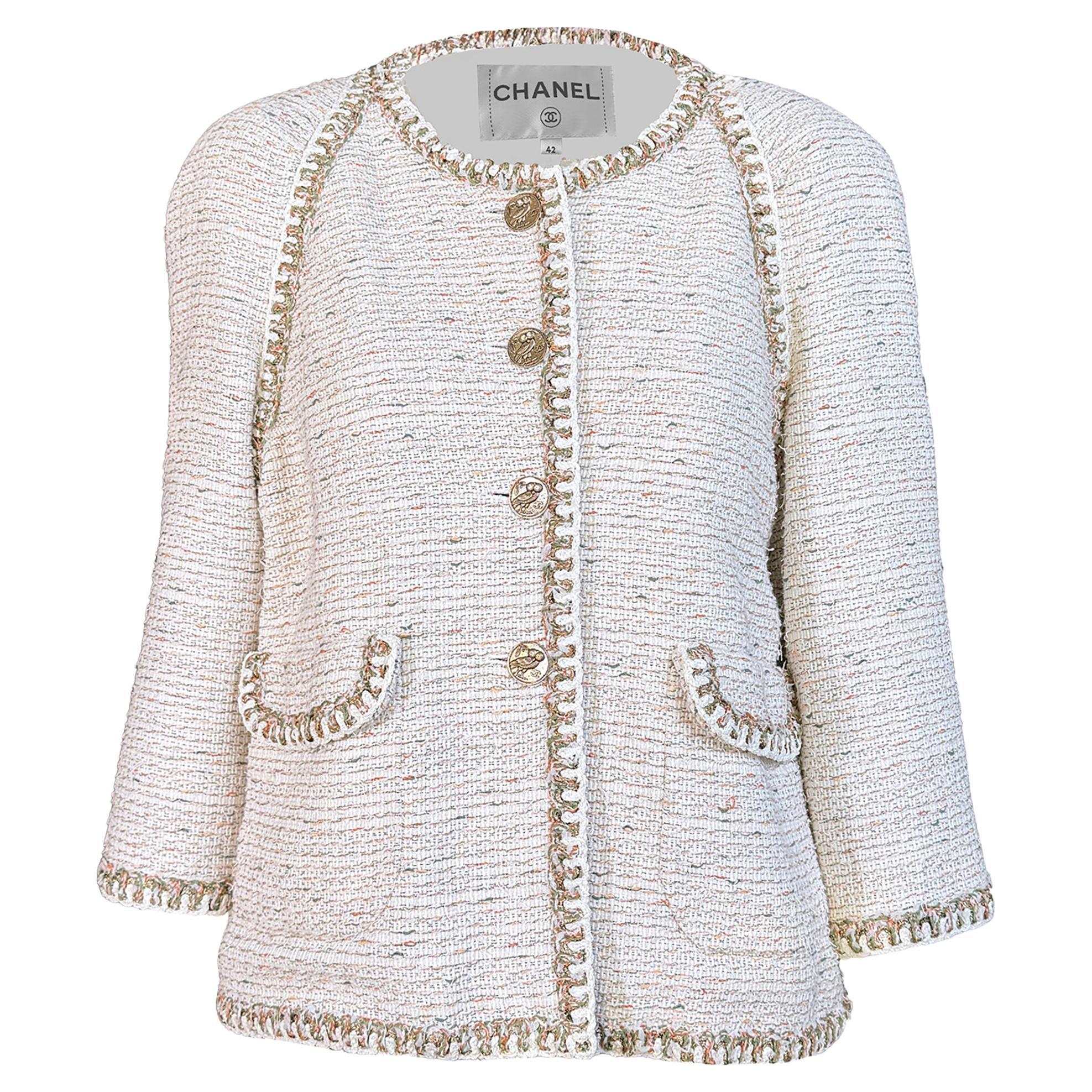 CHANEL Paris / Greece Owl Gripoix Buttons Tweed Jacket 42 FR
