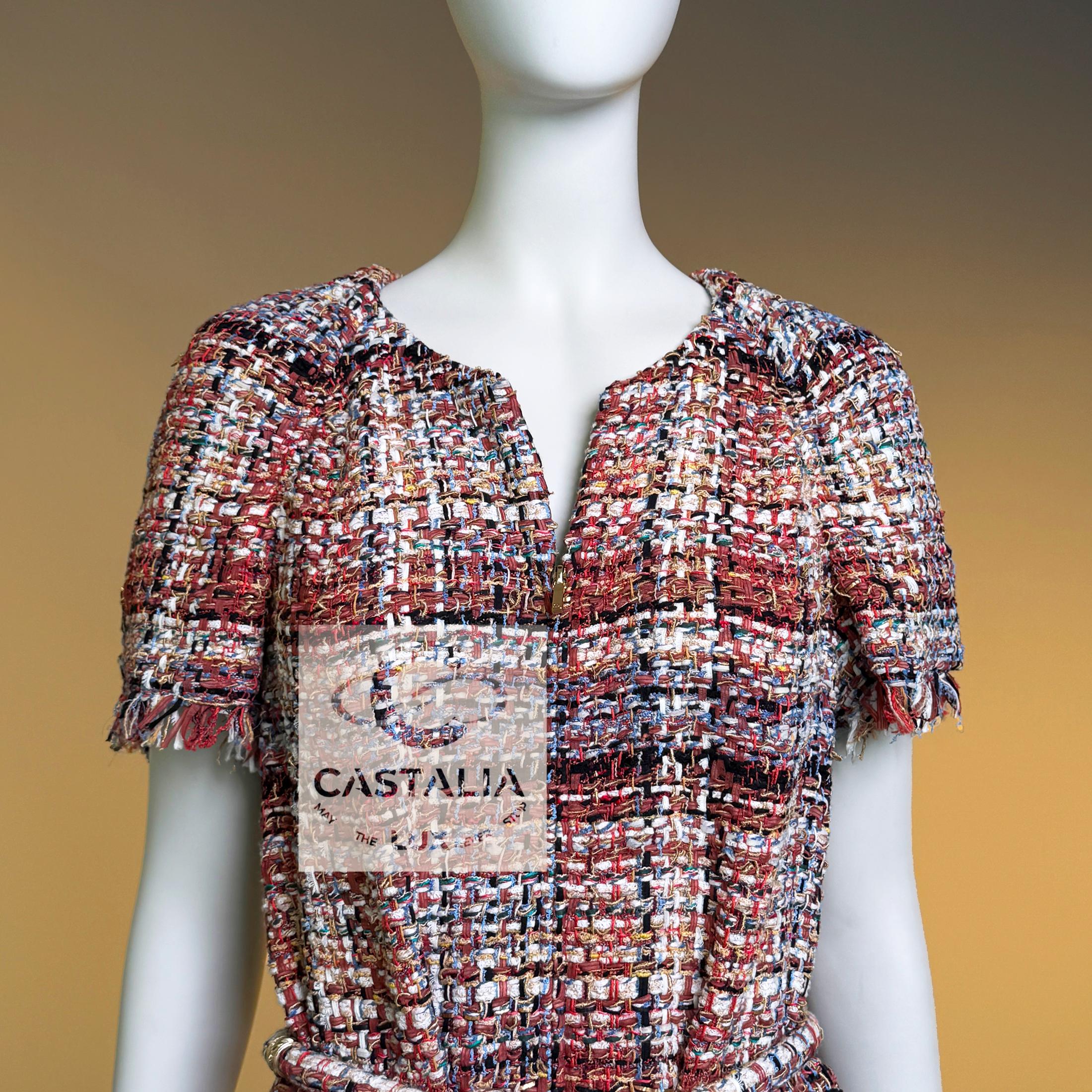 CHANEL París / Grecia Chaqueta de tweed de pasarela con cinturón joya 40 FR en venta 6