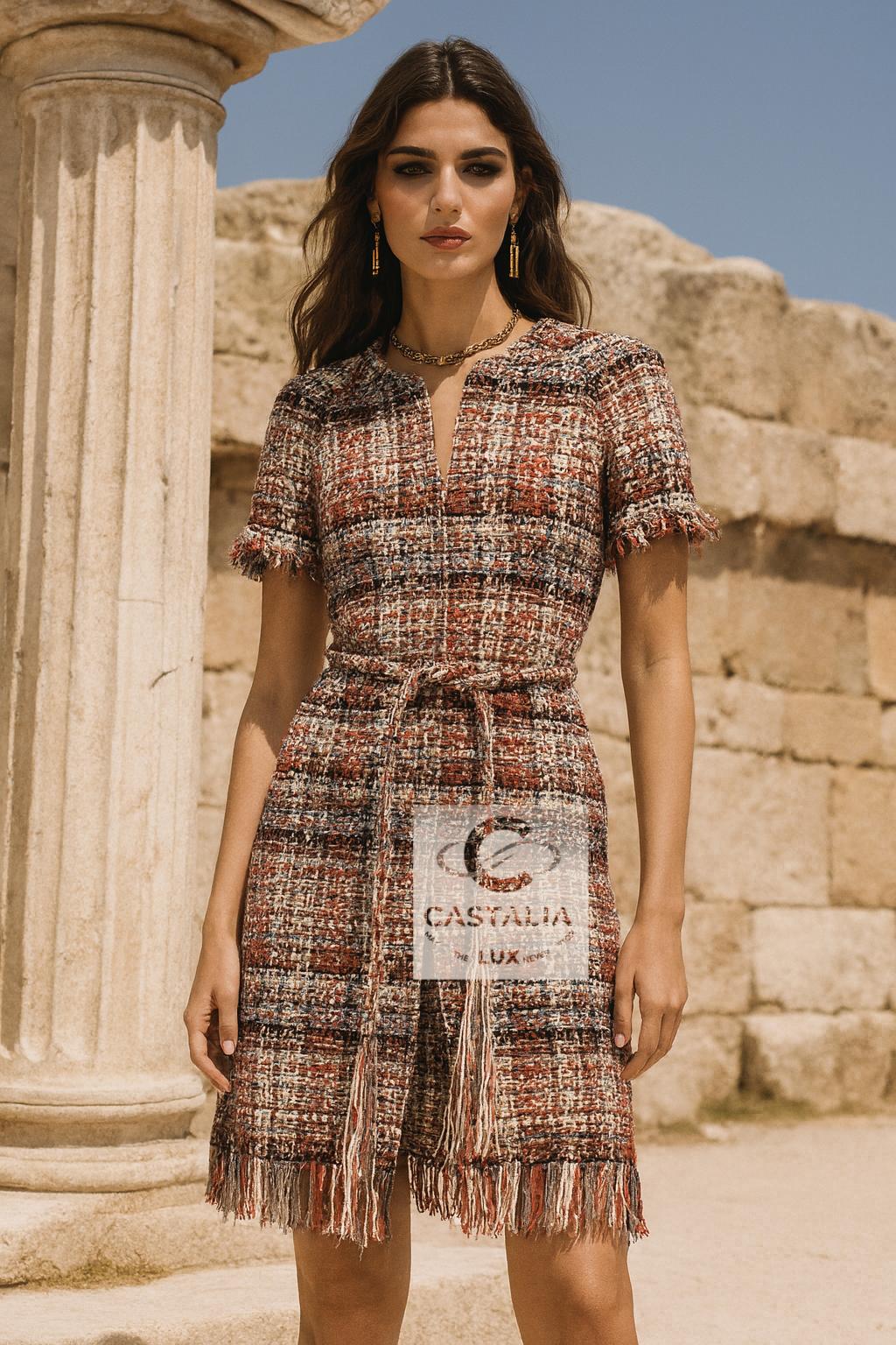 CHANEL París / Grecia Chaqueta de tweed de pasarela con cinturón joya 40 FR Marrón en venta