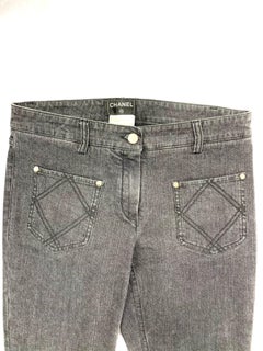 Chanel Paris Grey Denim Skinny Jeans Pants Size 40