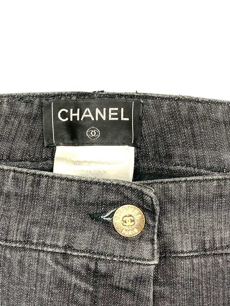 Chanel Paris Grey Denim Skinny Jeans Pants Size 40 For Sale at 1stDibs