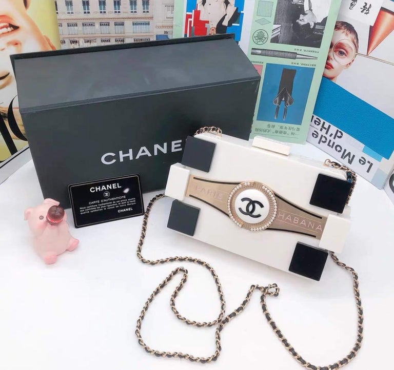 A WHITE LUCITE & CRYSTAL LEGO CLUTCH, CHANEL, 2014