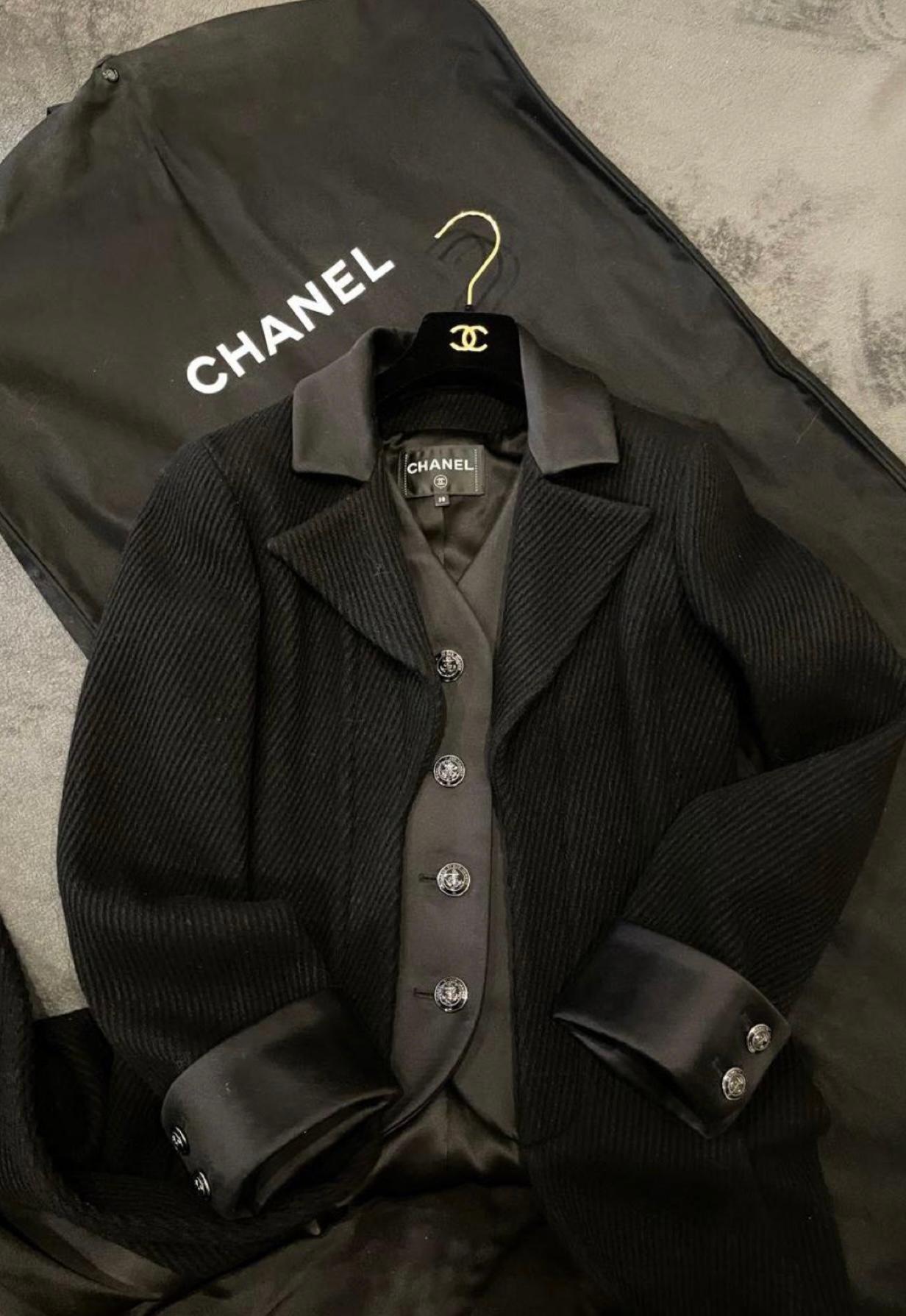 Chanel Paris / Hamburg Black Runway Black Rib Coat In New Condition In Dubai, AE