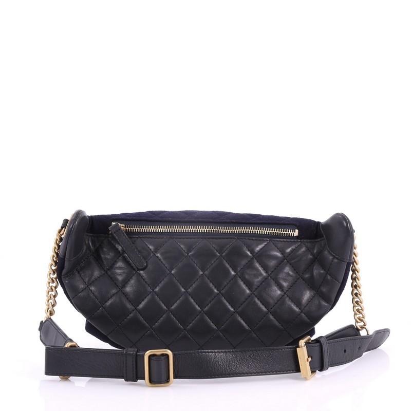 Black Chanel Paris-Hamburg Charms Waist Bag Quilted Wool and Lambskin