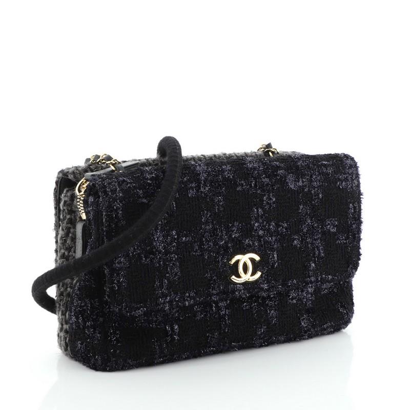 Black Chanel Paris-Hamburg Double Flap Bag Tweed Medium