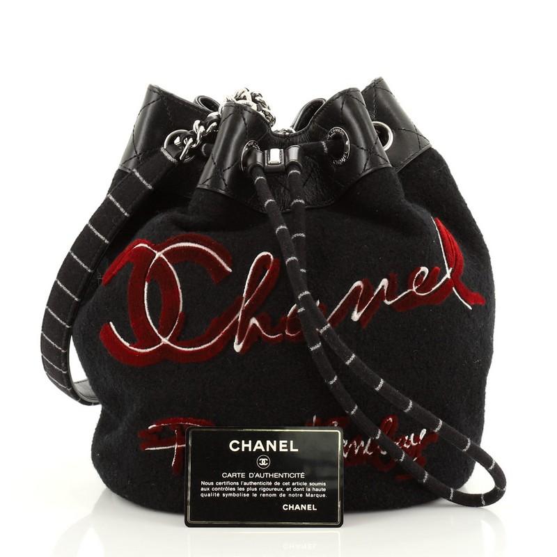 Chanel Paris-Hamburg Drawstring Bucket Bag Embroidered Wool Small at 1stDibs