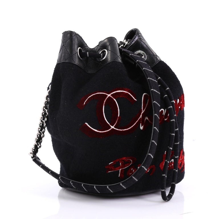 Chanel ParisHamburg Drawstring Bucket Bag Embroidered Wool Small at
