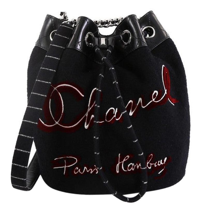 Chanel Paris-Hamburg Drawstring Bucket Bag Embroidered Wool Small at  1stDibs