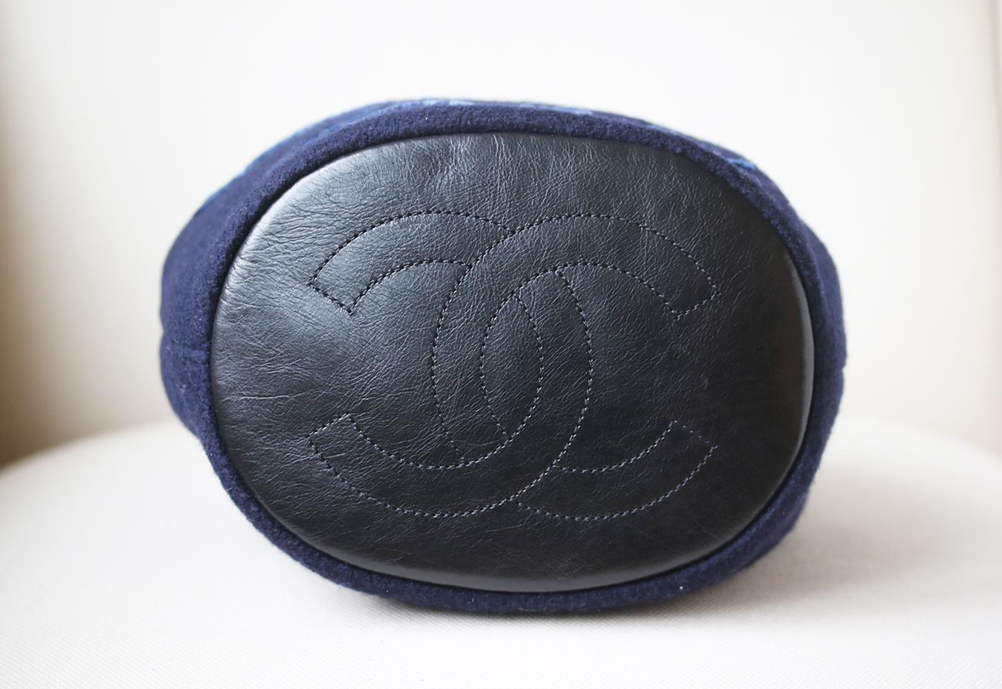 Black Chanel Paris-Hamburg Embroidered Wool & Calfskin Drawstring Bag