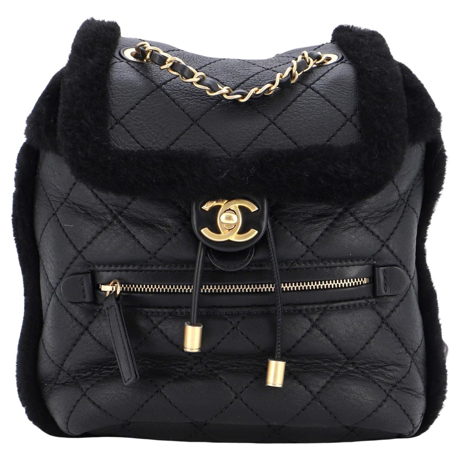 Chanel Shearling Lambskin Backpack Black Quilted CC - Luxury Shopping