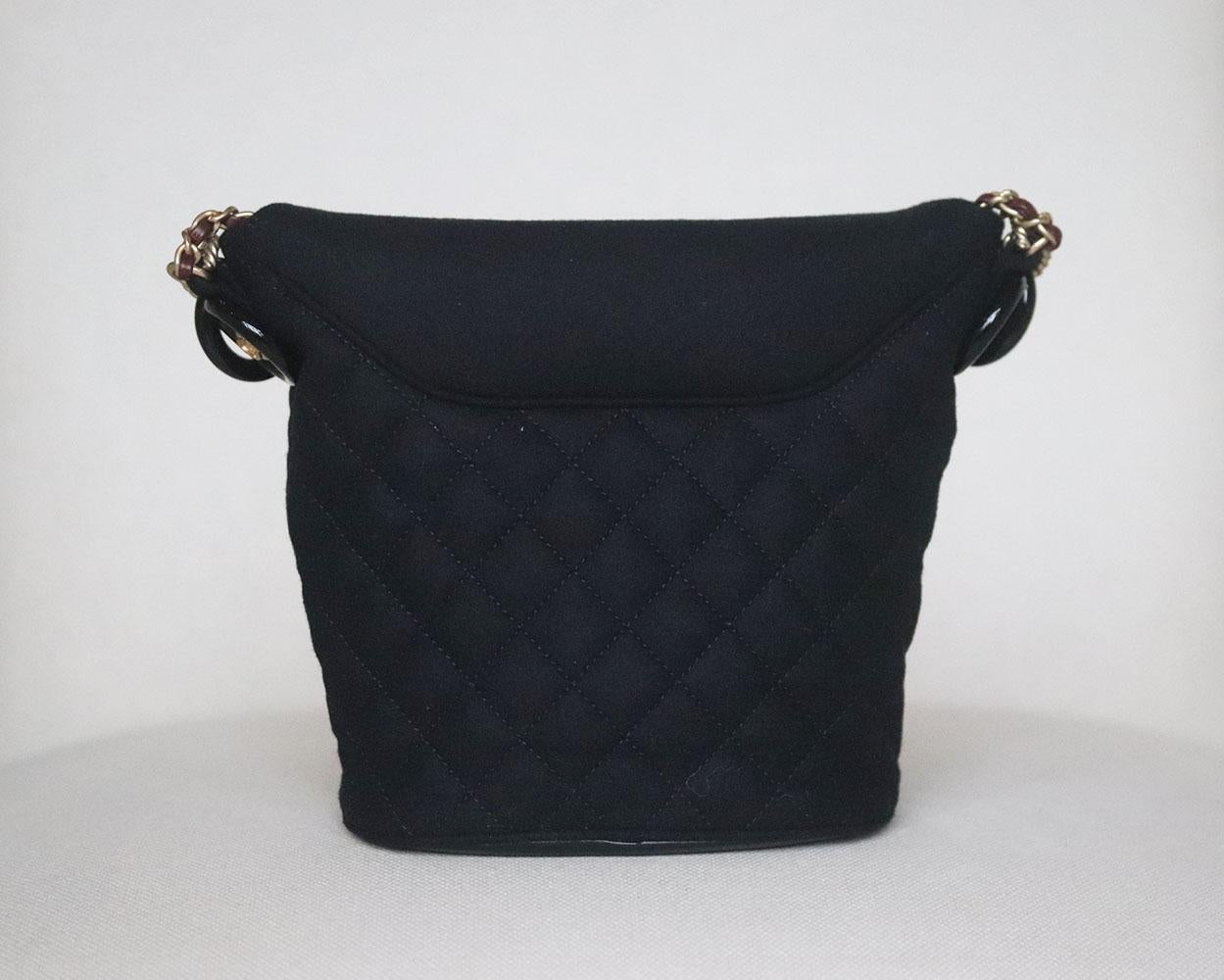 Black Chanel Paris-Hamburg Lambskin-Trimmed Quilted Wool Charm Bucket Bag