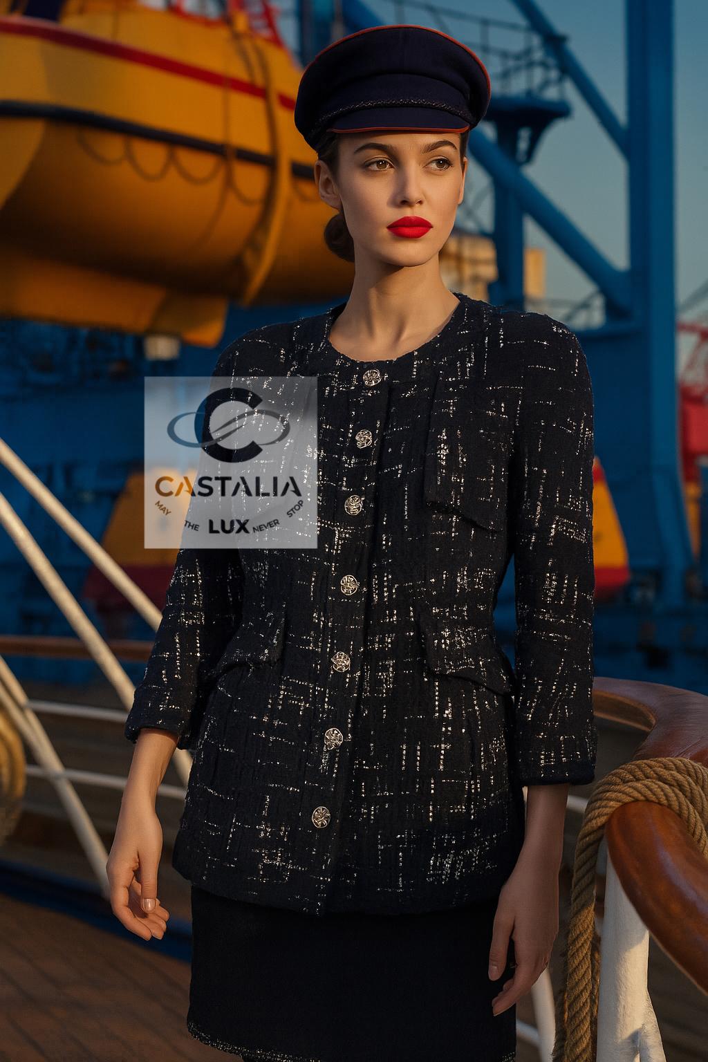 Chanel París / Hamburgo Chaqueta intemporal de tweed negro 46 FR en venta 1
