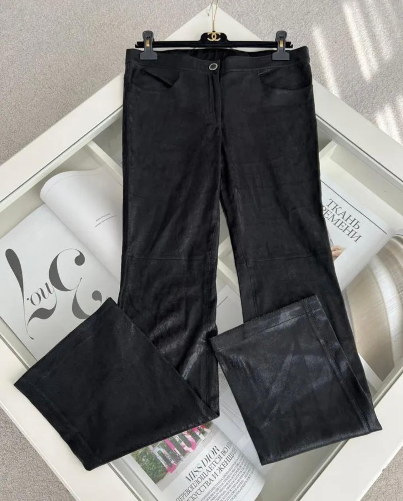 Chanel Paris in Rome Runway Leather Flare Trousers In Excellent Condition For Sale In Dubai, AE