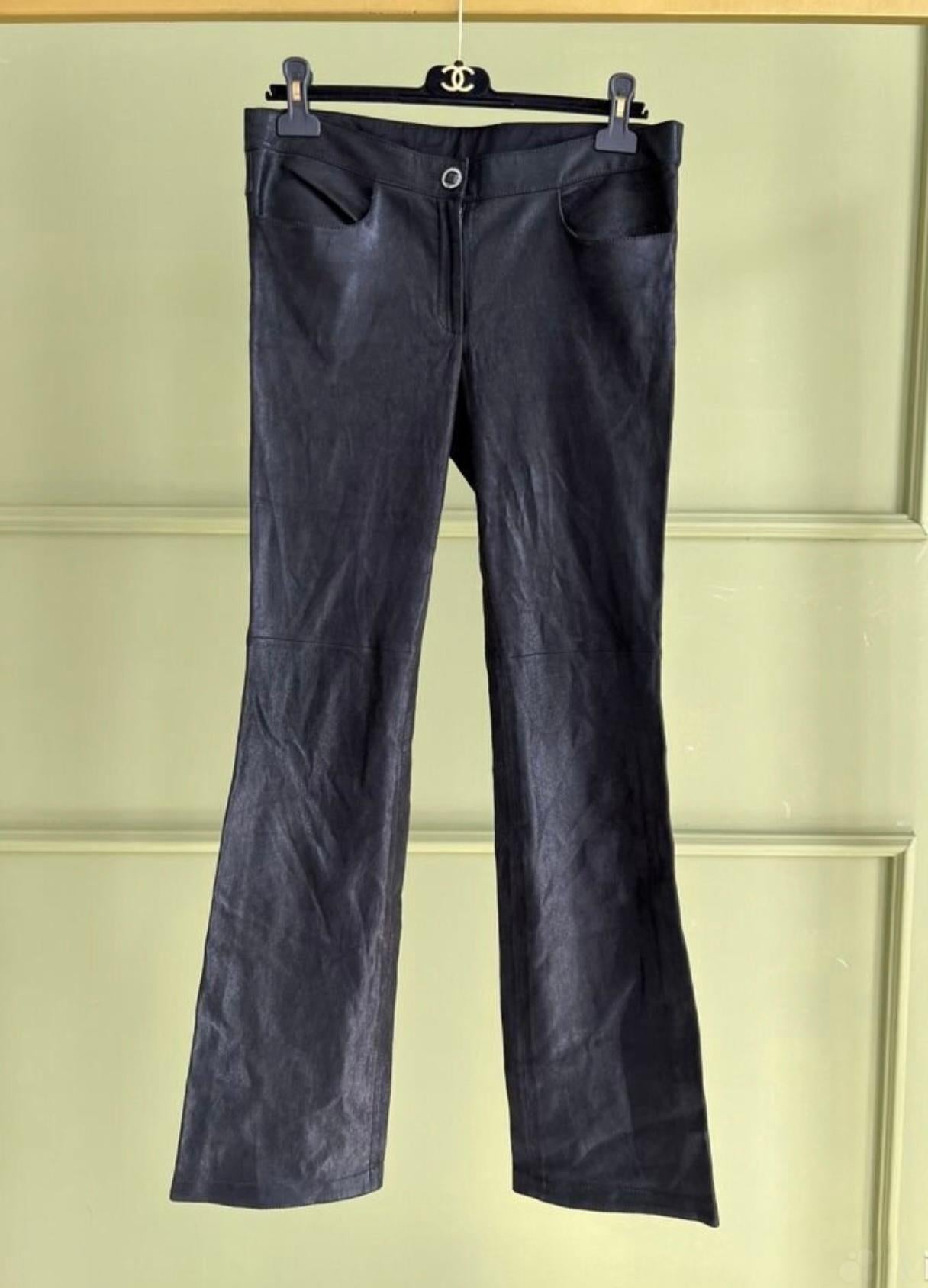 Chanel Paris in Rome Runway Leather Flare Trousers For Sale 2