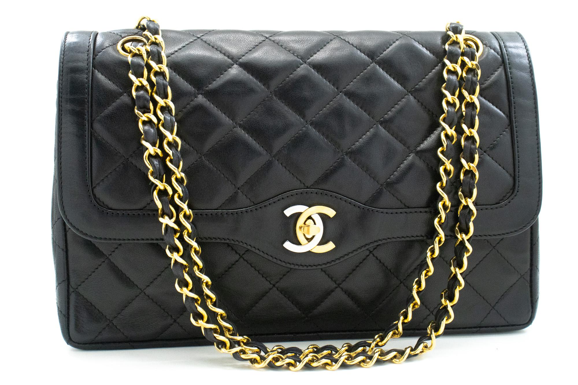An authentic CHANEL Paris Limited Chain Shoulder Bag Black Quilted Double Flap. The color is Black. The outside material is Leather. The pattern is Solid. This item is Vintage / Classic. The year of manufacture would be 1986-1988.
Conditions &