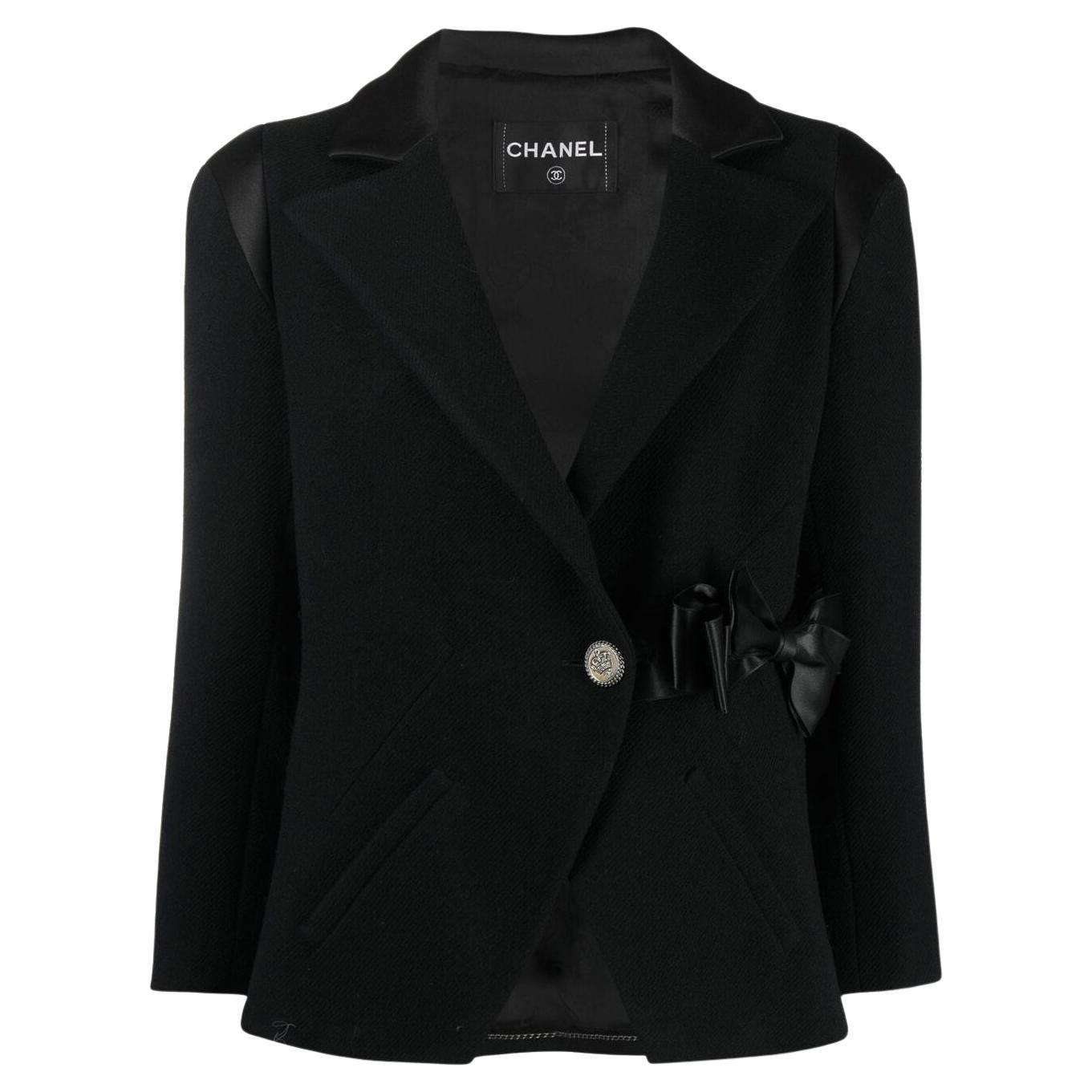 Chanel París / Londres Chaqueta de tweed negra con lazo 42 FR