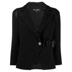 Chanel Paris / London Black Tweed Jacket with Bow 42 FR
