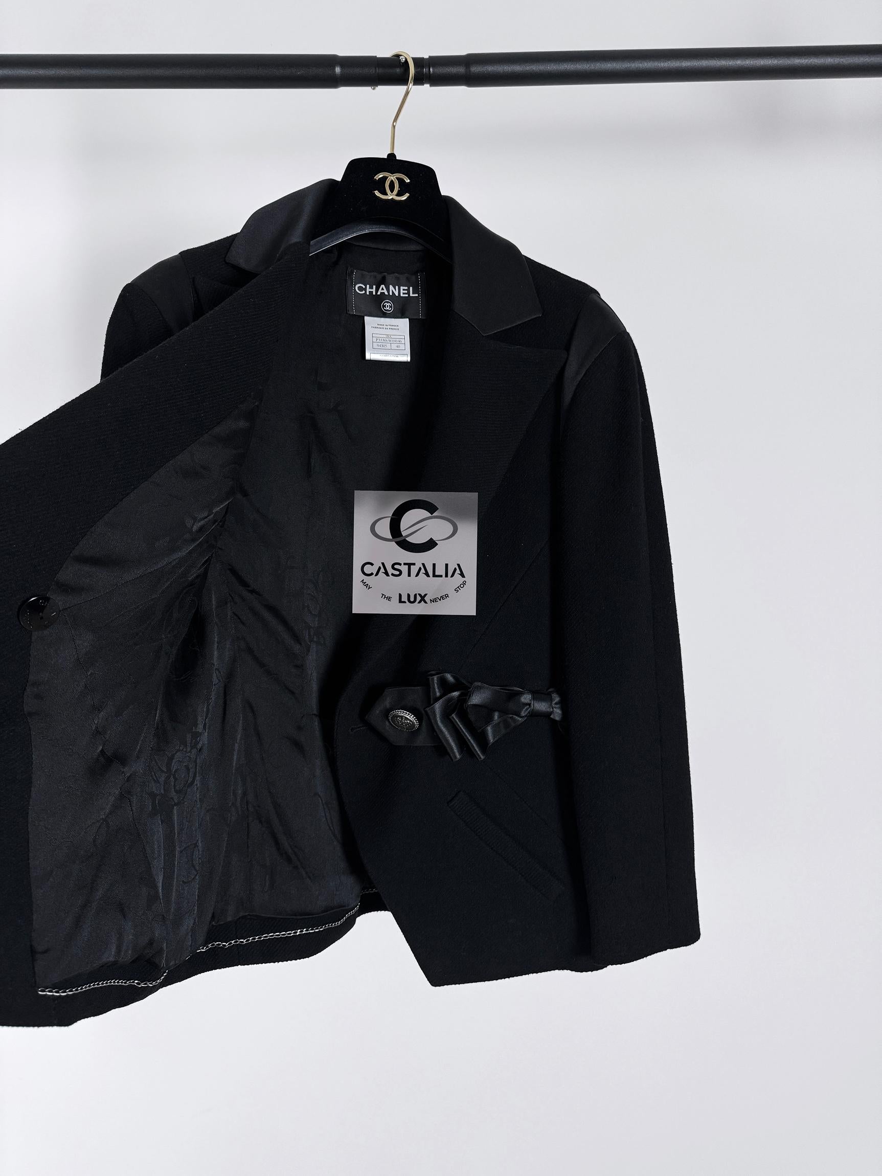 Chanel Paris / London Black Tweed Jacket with Bow 6