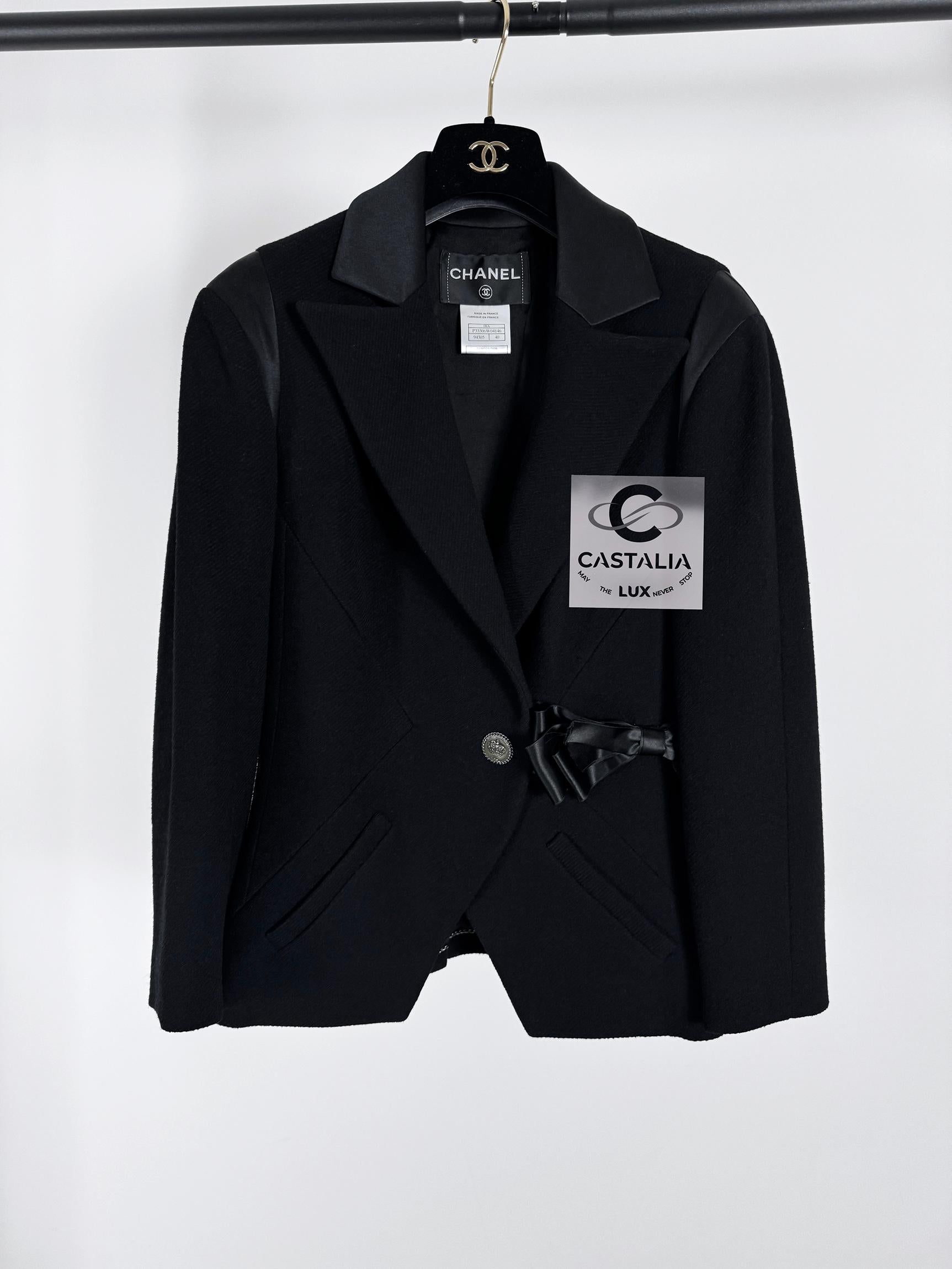 Chanel Paris / London Black Tweed Jacket with Bow 1