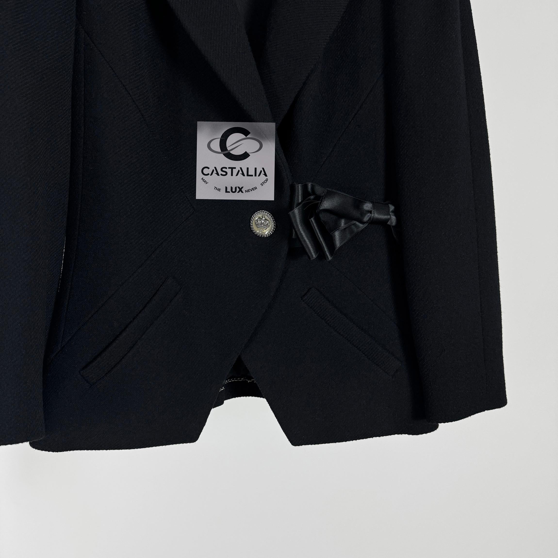 Chanel Paris / London Black Tweed Jacket with Bow 5