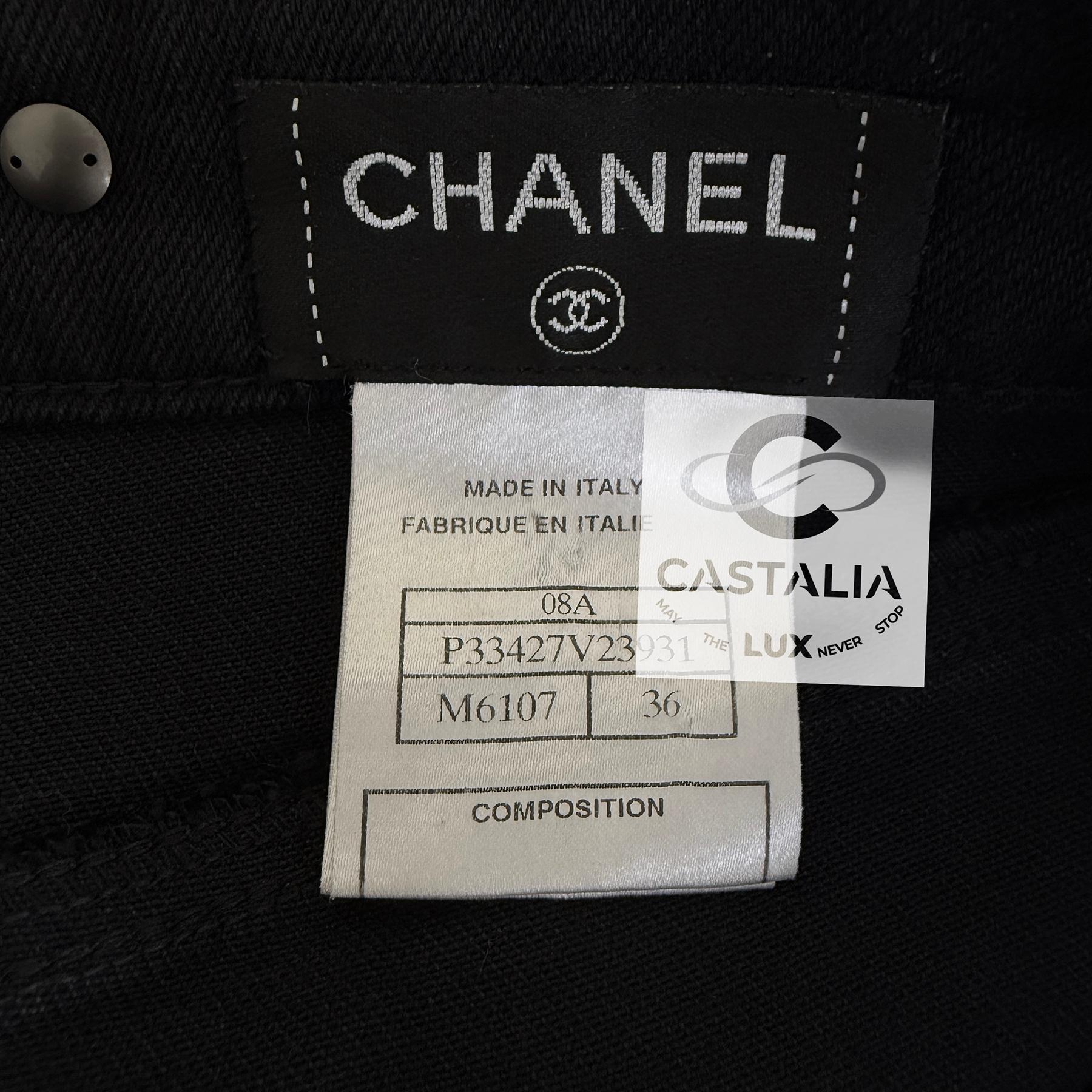 Chanel Paris / London CC Crown Buttons Black Jeans 36 FR For Sale 7
